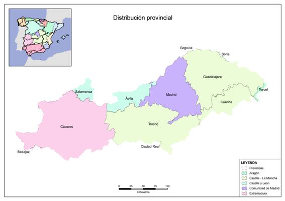 Mapa de Distribución Provincial de la Población en la Demarcación del Tajo