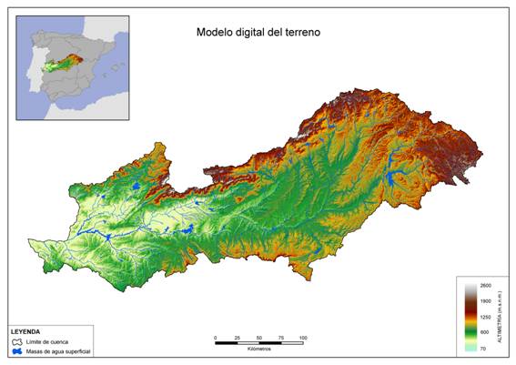 Mapa de Modelo Digital del Terreno de la Demarcación del Tajo